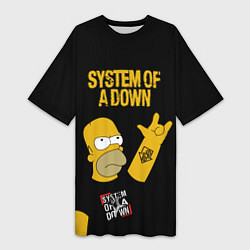 Футболка женская длинная System of a Down Гомер Симпсон рокер, цвет: 3D-принт