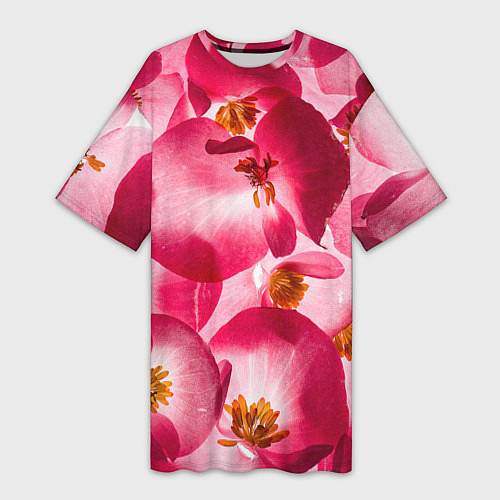 Женская длинная футболка Цветы бегония текстура / 3D-принт – фото 1