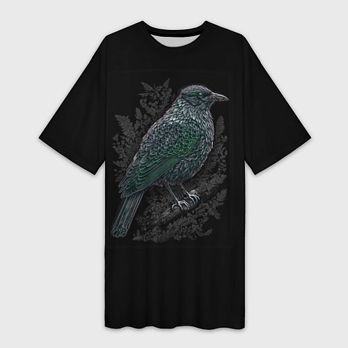 Женская длинная футболка Чёрный Ворон птица тёмная / 3D-принт – фото 1