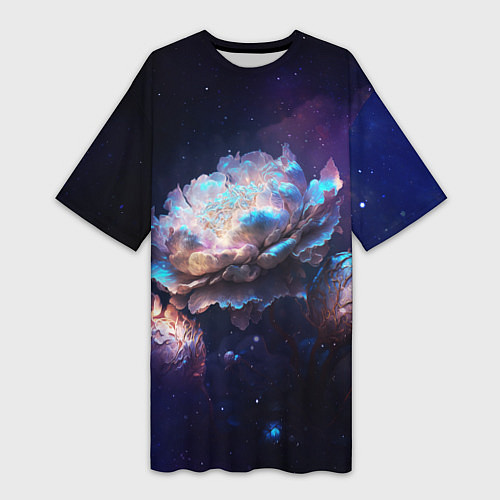 Женская длинная футболка Космические звёздные цветы / 3D-принт – фото 1