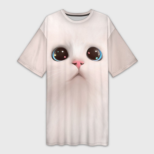 Женская длинная футболка Милый кот с большими глазами / 3D-принт – фото 1