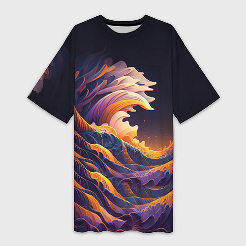 Женская длинная футболка Красочная волна / 3D-принт – фото 1