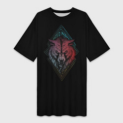 Женская длинная футболка Неоновый разноцветный волк