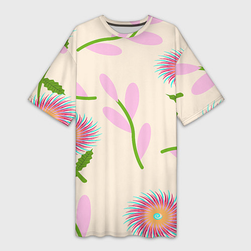 Женская длинная футболка Цветок игольчатый и веточка / 3D-принт – фото 1
