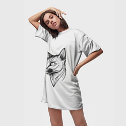 Футболка женская длинная Арт белая кошка, цвет: 3D-принт — фото 2