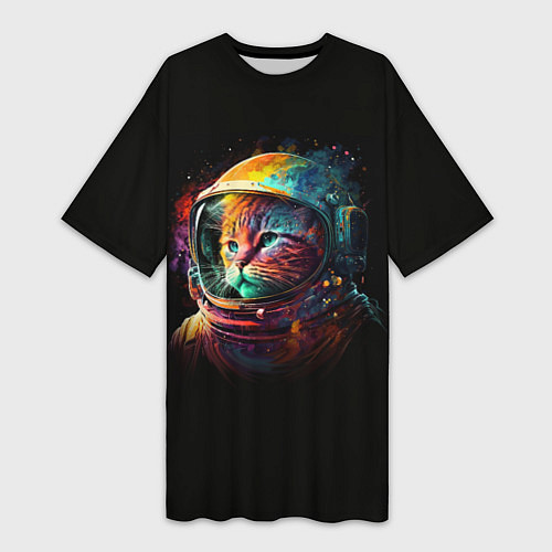 Женская длинная футболка Кот в скафандре - космонавт / 3D-принт – фото 1