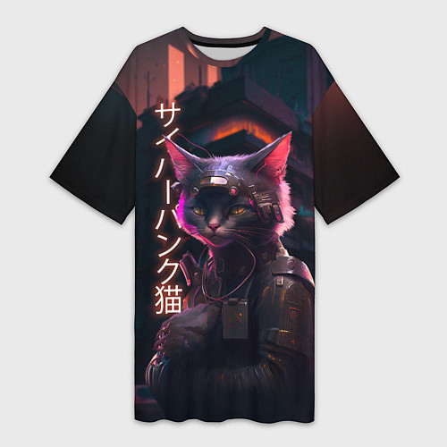 Женская длинная футболка Кот из будущего / 3D-принт – фото 1