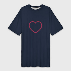 Женская длинная футболка Неоновое сердце на синем фоне