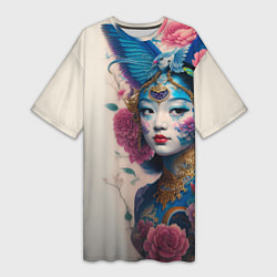 Женская длинная футболка Japan girl - tattoo - art
