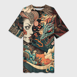 Женская длинная футболка Коварная женщина, затаившийся дракон