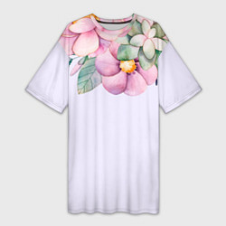 Женская длинная футболка Пастельные цветы акварелью - наверху