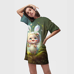 Футболка женская длинная Мультяшная девочка-зайка, цвет: 3D-принт — фото 2