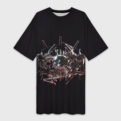 Женская длинная футболка Скелетон на темном фоне / 3D-принт – фото 1