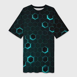 Футболка женская длинная Светящиеся неоновые сотые, цвет: 3D-принт