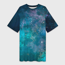 Женская длинная футболка Абстрактный светло-синий космос и звёзды