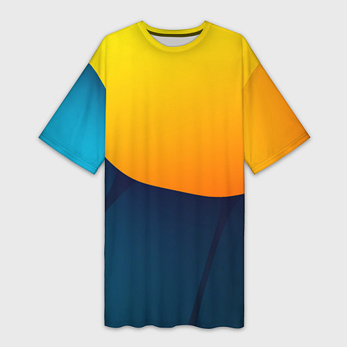 Женская длинная футболка Двойной цвет: жёлтый и синий / 3D-принт – фото 1