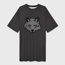 Женская длинная футболка Злой серый волк с красными глазами
