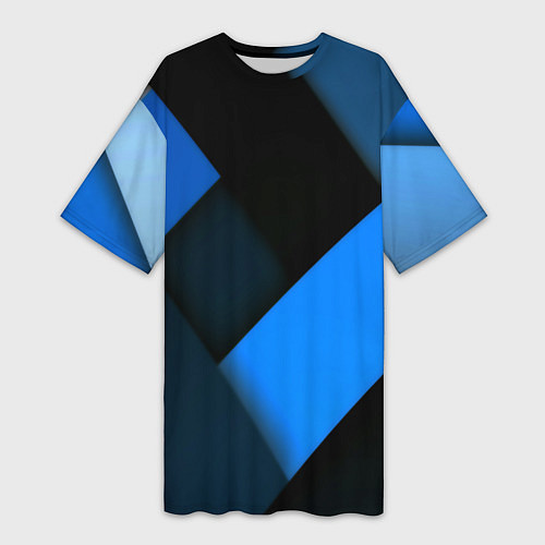 Женская длинная футболка Геометрия синие полосы / 3D-принт – фото 1