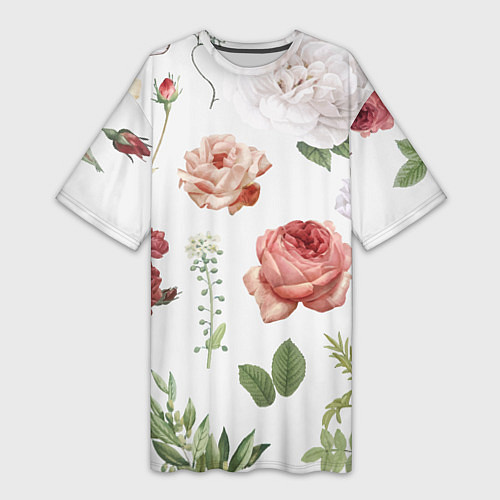 Женская длинная футболка Гербарий цветов на белом фоне / 3D-принт – фото 1