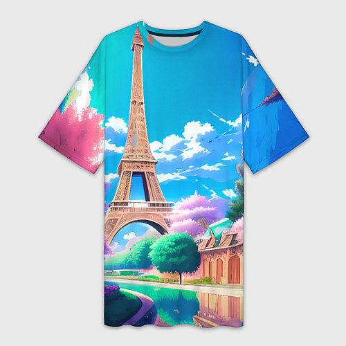 Женская длинная футболка Весенний Париж / 3D-принт – фото 1