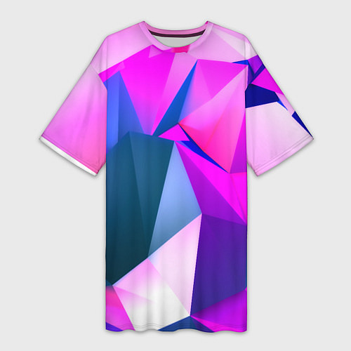 Женская длинная футболка Neon blue polygons / 3D-принт – фото 1