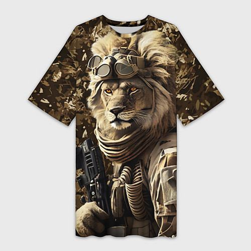 Женская длинная футболка Лев солдат / 3D-принт – фото 1