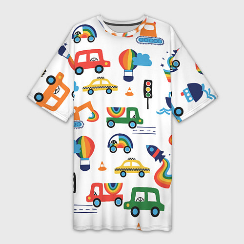 Женская длинная футболка Радужные машинки - паттерн / 3D-принт – фото 1