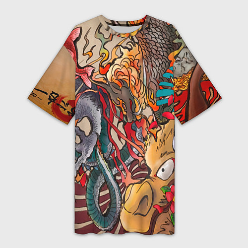 Женская длинная футболка Иредзуми: демон и дракон / 3D-принт – фото 1