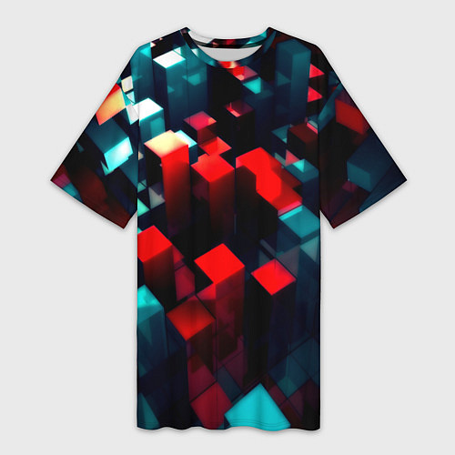 Женская длинная футболка Digital abstract cube / 3D-принт – фото 1