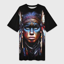 Футболка женская длинная Индианка воин племени, цвет: 3D-принт