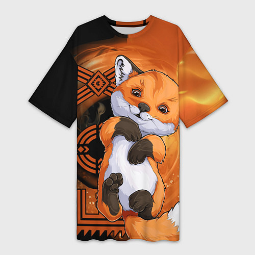 Женская длинная футболка Fox cub / 3D-принт – фото 1