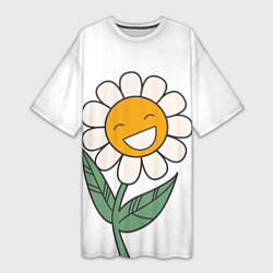 Женская длинная футболка Весёлый цветок ромашка