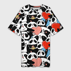 Женская длинная футболка Панды с сердечками