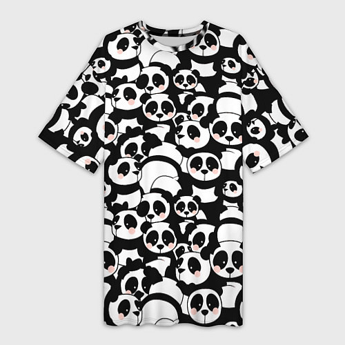Женская длинная футболка Чёрно-белые панды / 3D-принт – фото 1