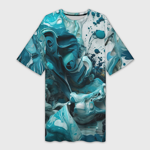Женская длинная футболка Абстрактные голубые брызги краски / 3D-принт – фото 1