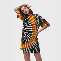 Футболка женская длинная Tie dye - тай дай в черно белую полоску, цвет: 3D-принт — фото 2