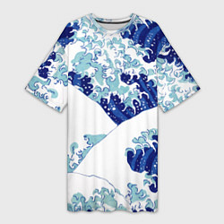 Женская длинная футболка Японская графика - волна - паттерн