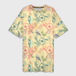 Женская длинная футболка Птицы и цветы