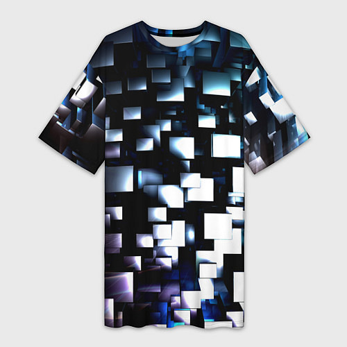 Женская длинная футболка Неоновые кубы абстракция / 3D-принт – фото 1