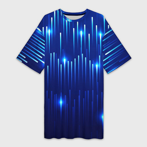 Женская длинная футболка Светящиеся синие линии / 3D-принт – фото 1