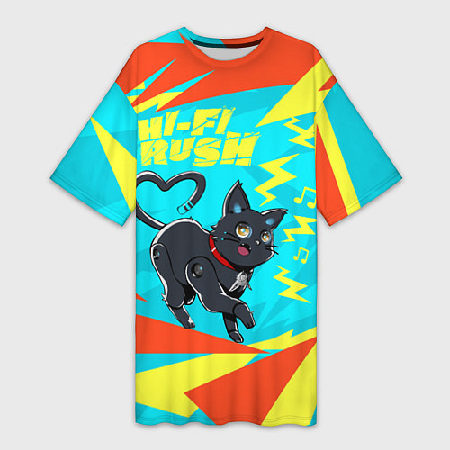 Женская длинная футболка Кот Фамильяр - Hi-Fi-Rush / 3D-принт – фото 1