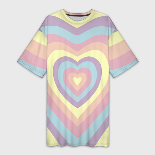Женская длинная футболка Сердца пастельные оттенки / 3D-принт – фото 1