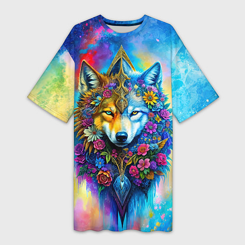 Женская длинная футболка Лисоволк / 3D-принт – фото 1