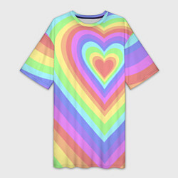 Женская длинная футболка Сердце - пастельные цвета