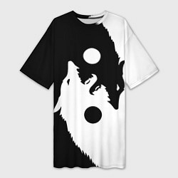 Женская длинная футболка Инь-Ян волки