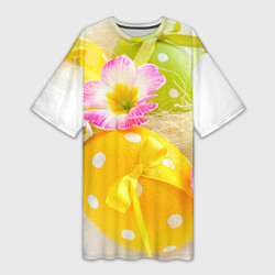 Женская длинная футболка Пасхальные яйца и цветы