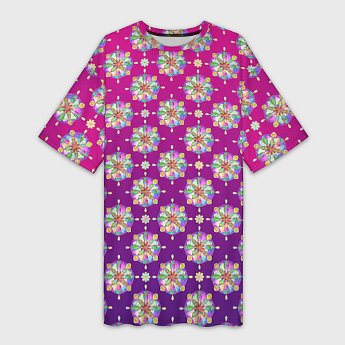 Женская длинная футболка Абстрактные разноцветные узоры на пурпурно-фиолето / 3D-принт – фото 1