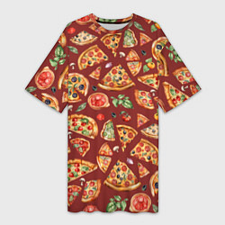 Женская длинная футболка Кусочки пиццы ассорти - акварельный паттерн