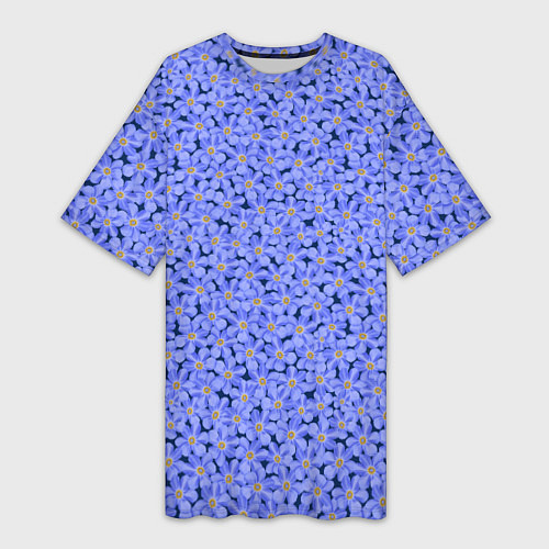 Женская длинная футболка Незабудки цветочный паттерн на темном фоне / 3D-принт – фото 1