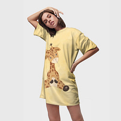 Футболка женская длинная Малыш жираф, цвет: 3D-принт — фото 2